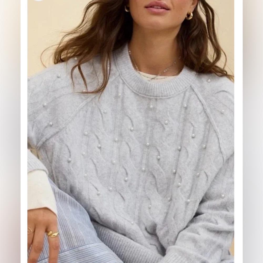 Women’s Aerie unREAL Cable Pearl Crew Sweater Oversized Soft Gray Large